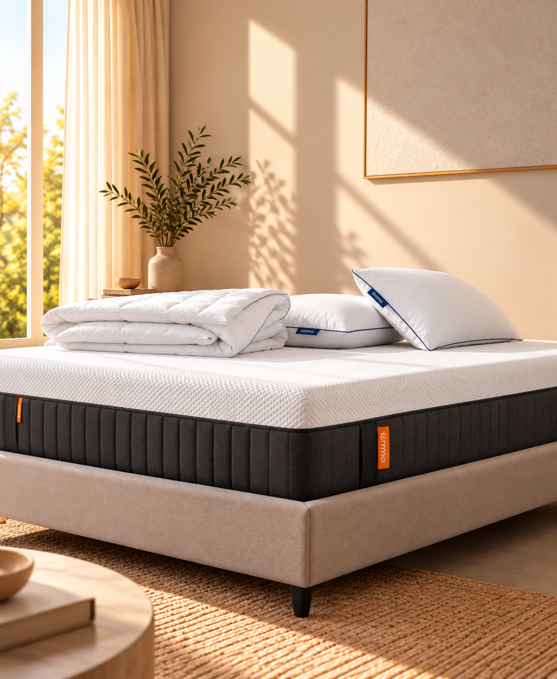Ehmco - Set - Materasso Original + Cuscino/i Original Comfort + Piumone Primavera e Autunno Emma - Bianco