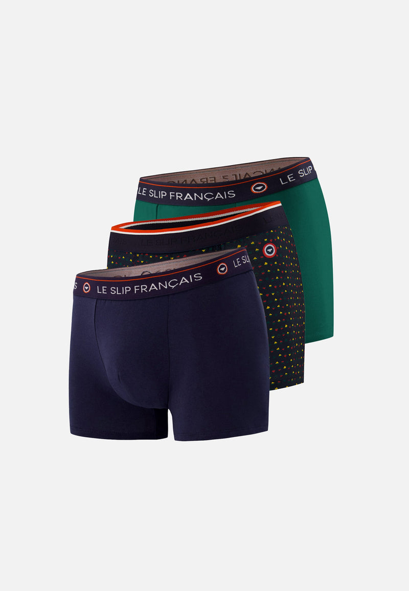 Lot De 3 Boxers En Coton - Boxers Petits Carrés Vert Sapin Marine Vert Sapin