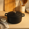 Round Cast Iron Casserole Dish - Black