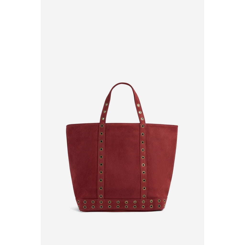M Nubuck Leather Tote Bag with Eyelets - Carmine