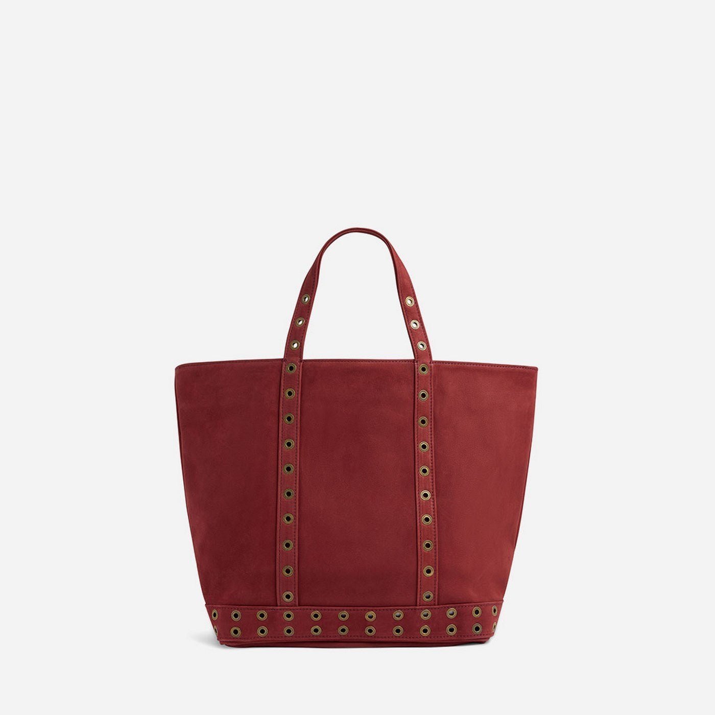 M Nubuck Leather Tote Bag with Eyelets - Carmine