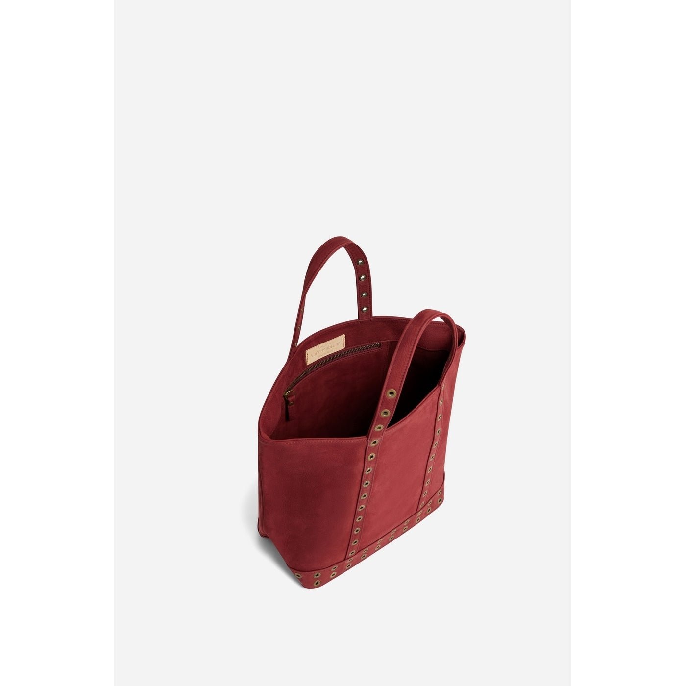 M Nubuck Leather Tote Bag with Eyelets - Carmine