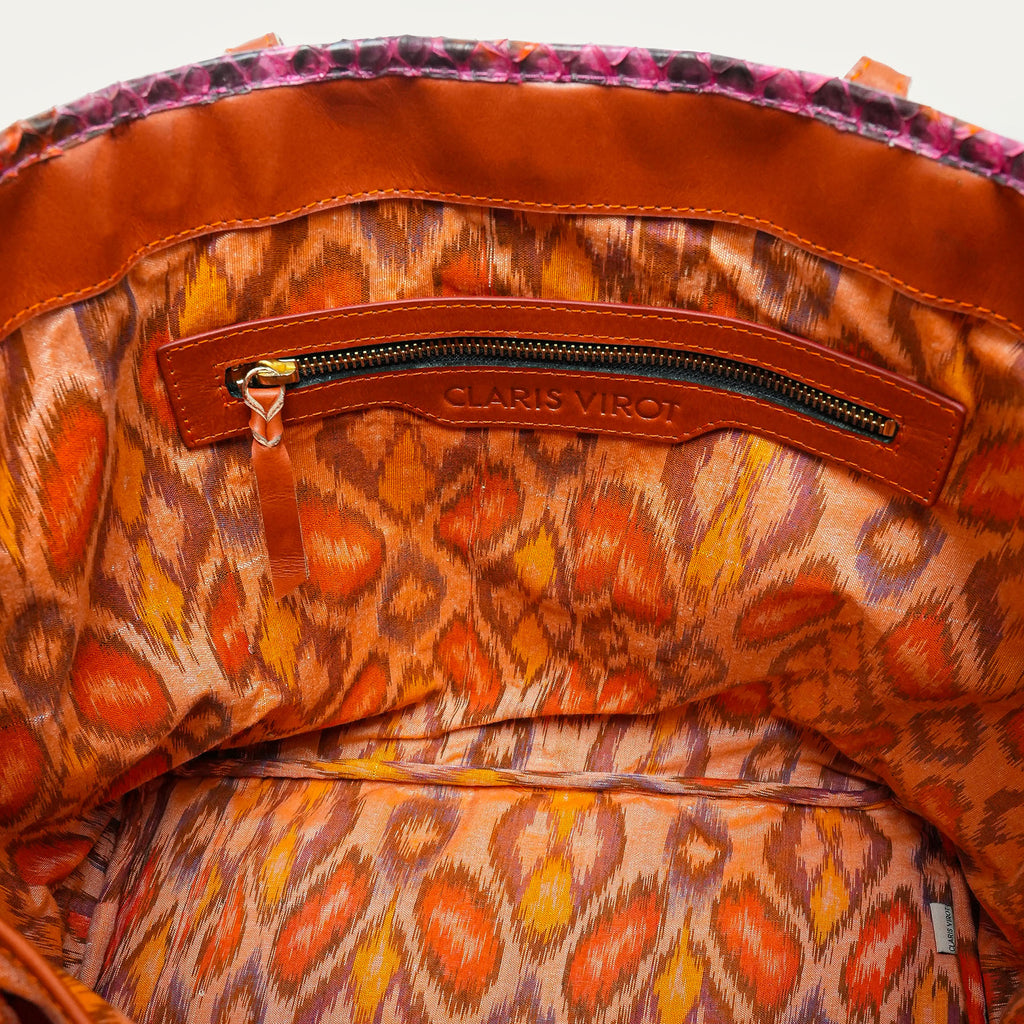 Cabas Marny python Abricot et suède coquelicot
