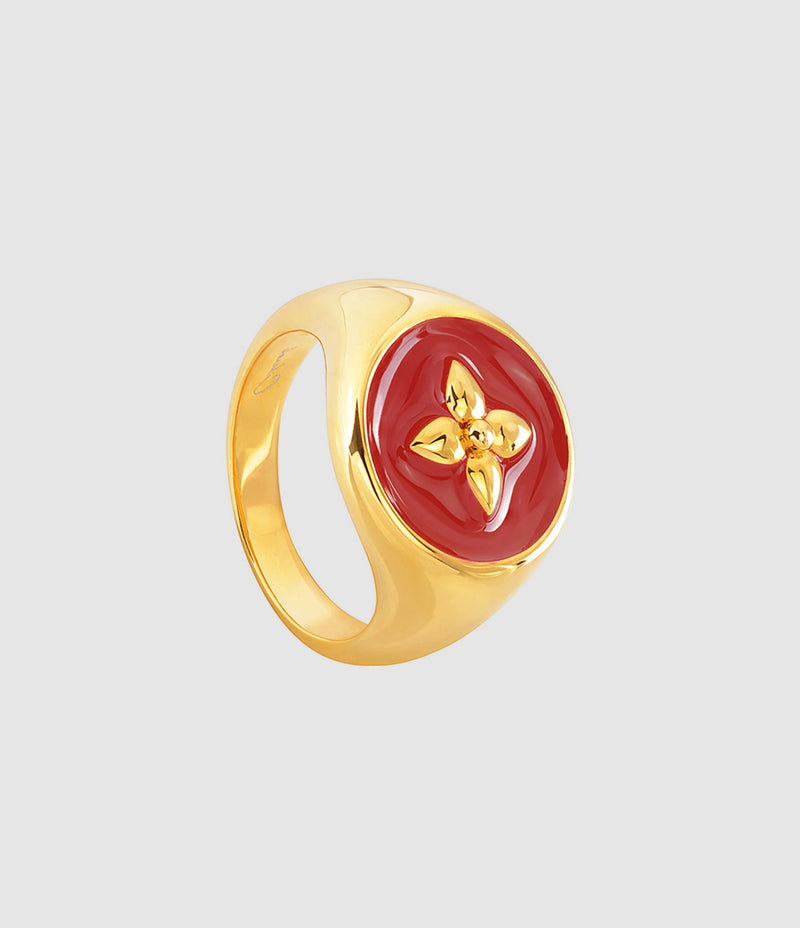 Cabirol - Chevalière Croisette Laiton Rouge Pourpre - Femme