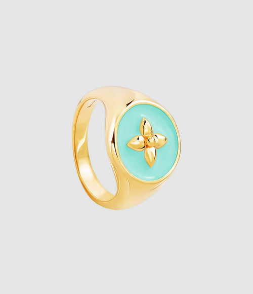 Cabirol - Chevalière Croisette Laiton Turquoise - Femme