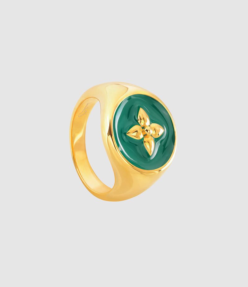 Cabirol - Chevalière Croisette Laiton Vert Émeraude - Femme