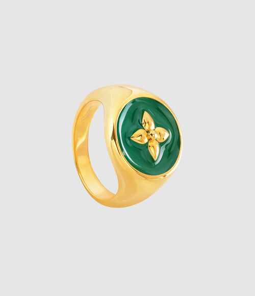 Cabirol - Chevalière Croisette Laiton Vert Sapin - Femme