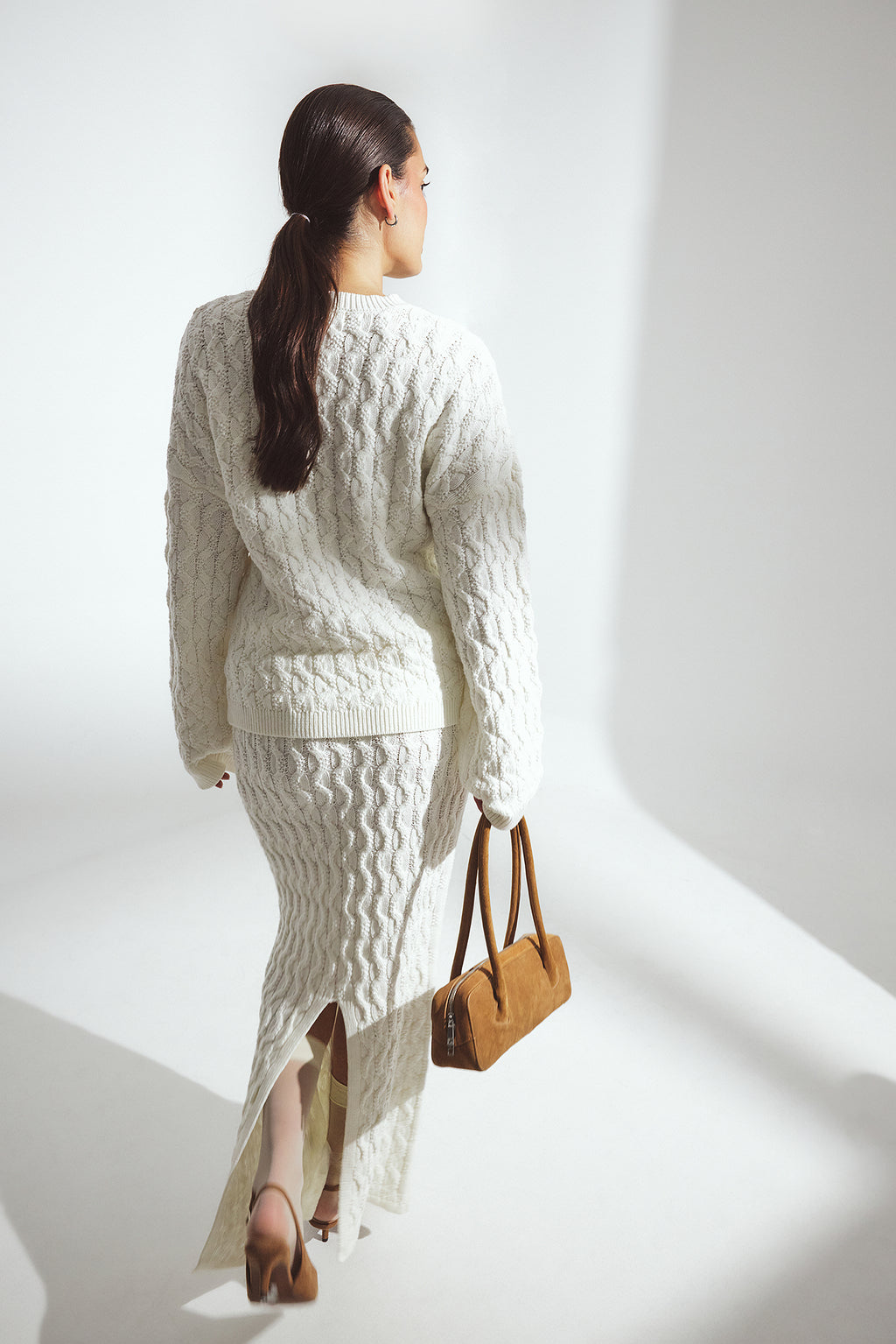 Jupe Cable Knitted Maxi - Blanc