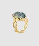 Goossens Paris - Bague Cabochon Ovale Cristal De Roche Bleu Denim - Femme