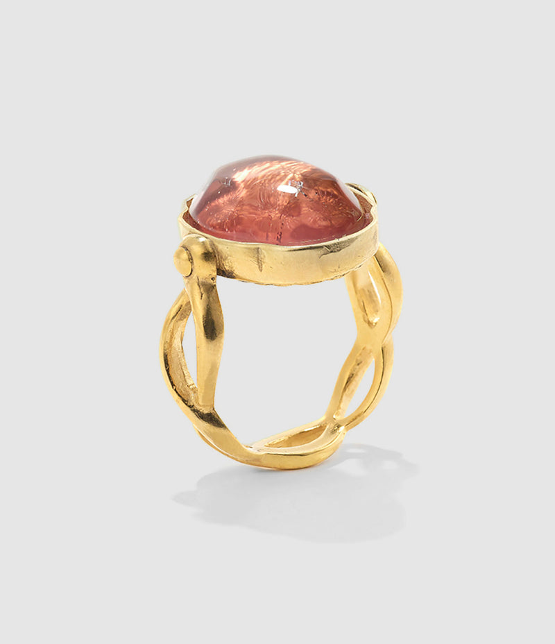 Goossens Paris - Bague Cabochon Ovale Cristal De Roche Vieux Rose - Femme