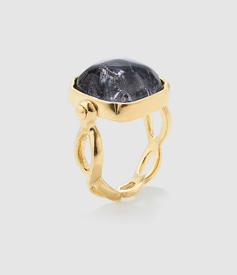 Goossens Paris - Bague Cabochon Carré Cristal De Roche Bleu Montana - Femme