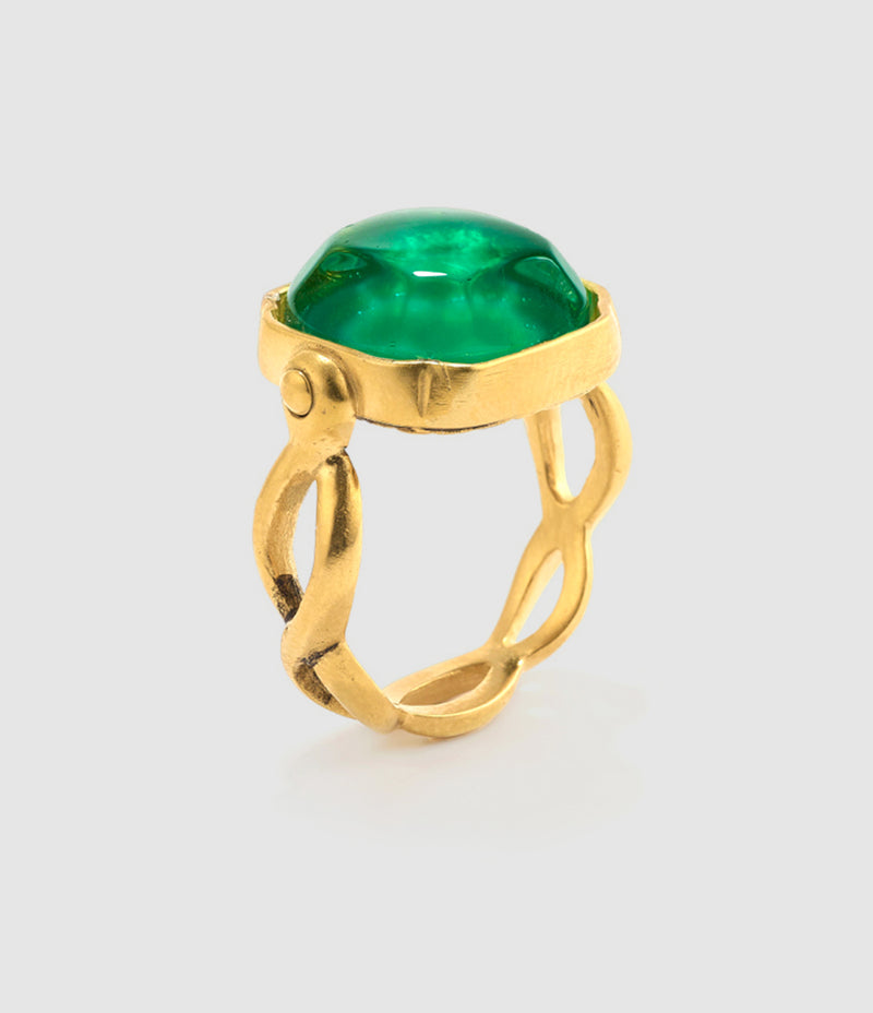 Goossens Paris - Bague Cabochon Carré Cristal De Roche Vert Émeraude - Femme