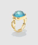 Goossens Paris - Bague Cabochon Carré Cristal De Roche Bleu Aqua - Femme