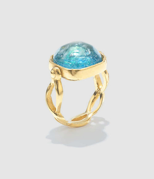 Goossens Paris - Bague Cabochon Carré Cristal De Roche Bleu Aqua - Femme