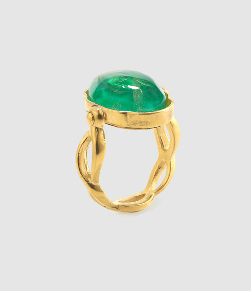 Goossens Paris - Bague Cabochon Ovale Cristal De Roche Vert Émeraude - Femme