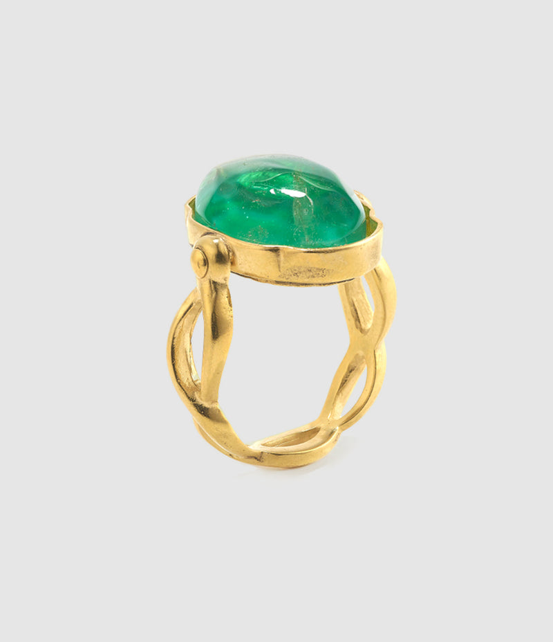 Goossens Paris - Bague Cabochon Ovale Cristal De Roche Vert Émeraude - Femme