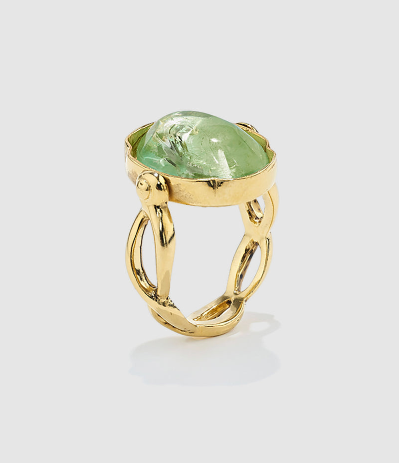 Goossens Paris - Bague Cabochon Ovale Cristal De Roche Vert Clair - Femme