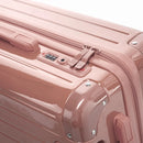 Fermeture à combinaison TSA et double curseur zippé GYL sur la valise rigide orange rose gold. #couleur_rose gold