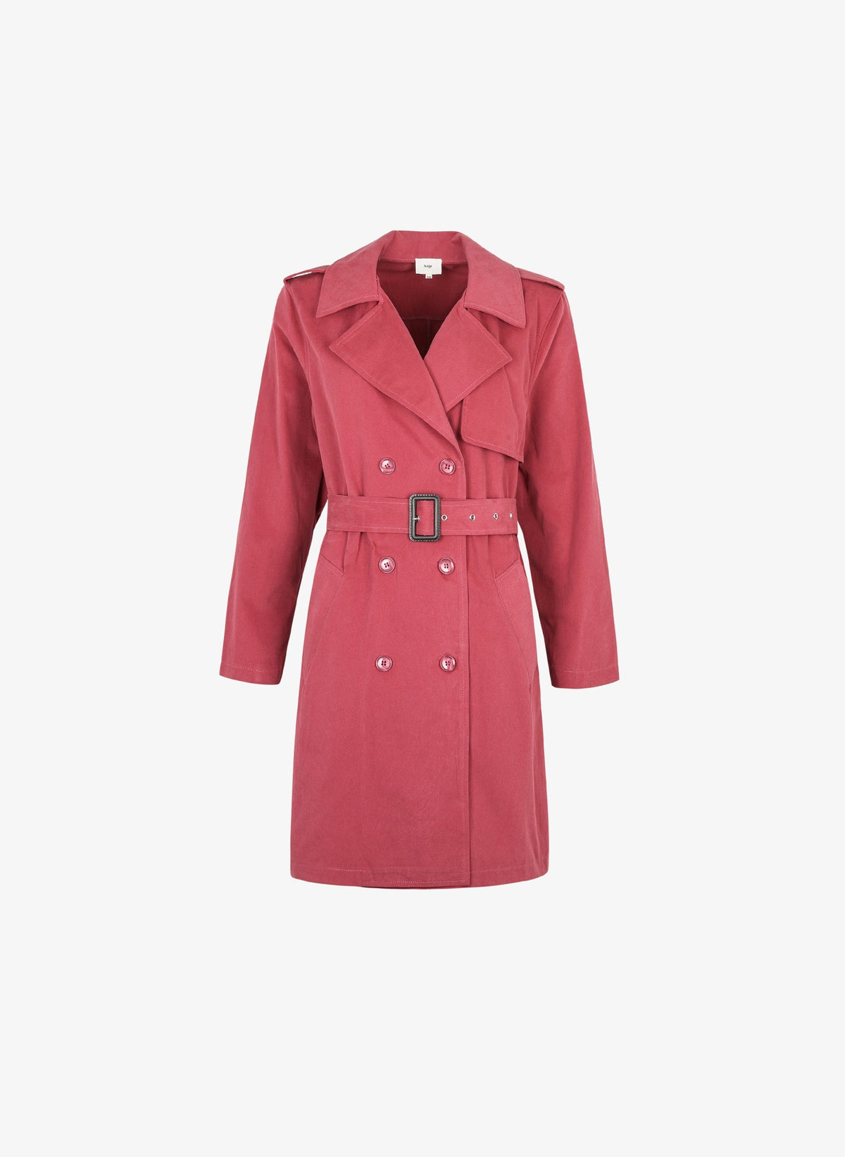 An'ge – Jacke Calie Framboise, rosa Trenchcoat aus Baumwolle, Vorderansicht, auf weißem Hintergrund