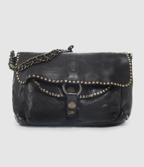 Campomaggi - Sac Crossbody Cuir Vachette Chaîne Clous Noir - Femme