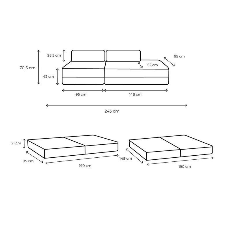 Canapé Droit Gemma - 3 Places - Tissu Lisse