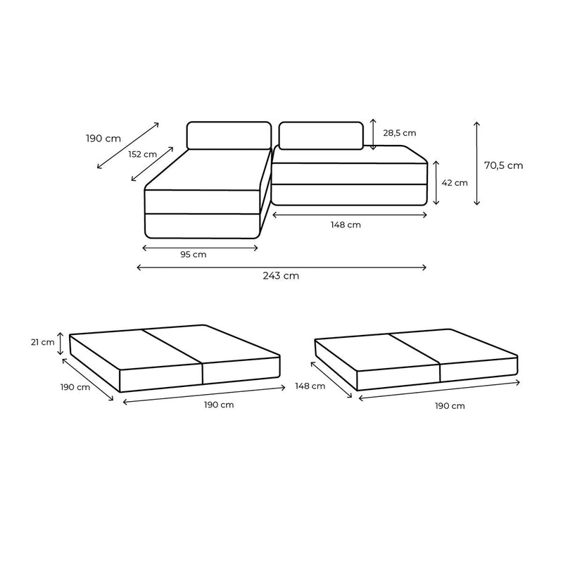Canapé D'Angle Gemma - 5 Places - Tissu Lisse