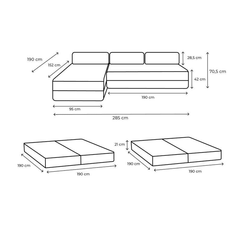 Canapé D'Angle Gemma - 6 Places - Tissu Lisse