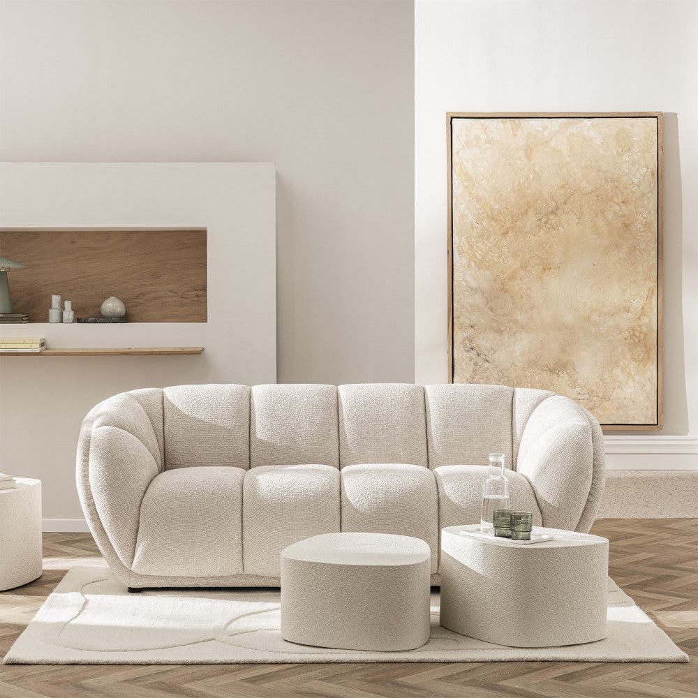 West - Straight 3-Seater Sofa - Rounded Fabric Design - Ecru