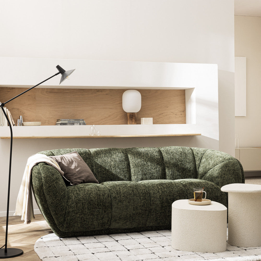 West - Straight 3-Seater Sofa - Rounded Fabric - Green