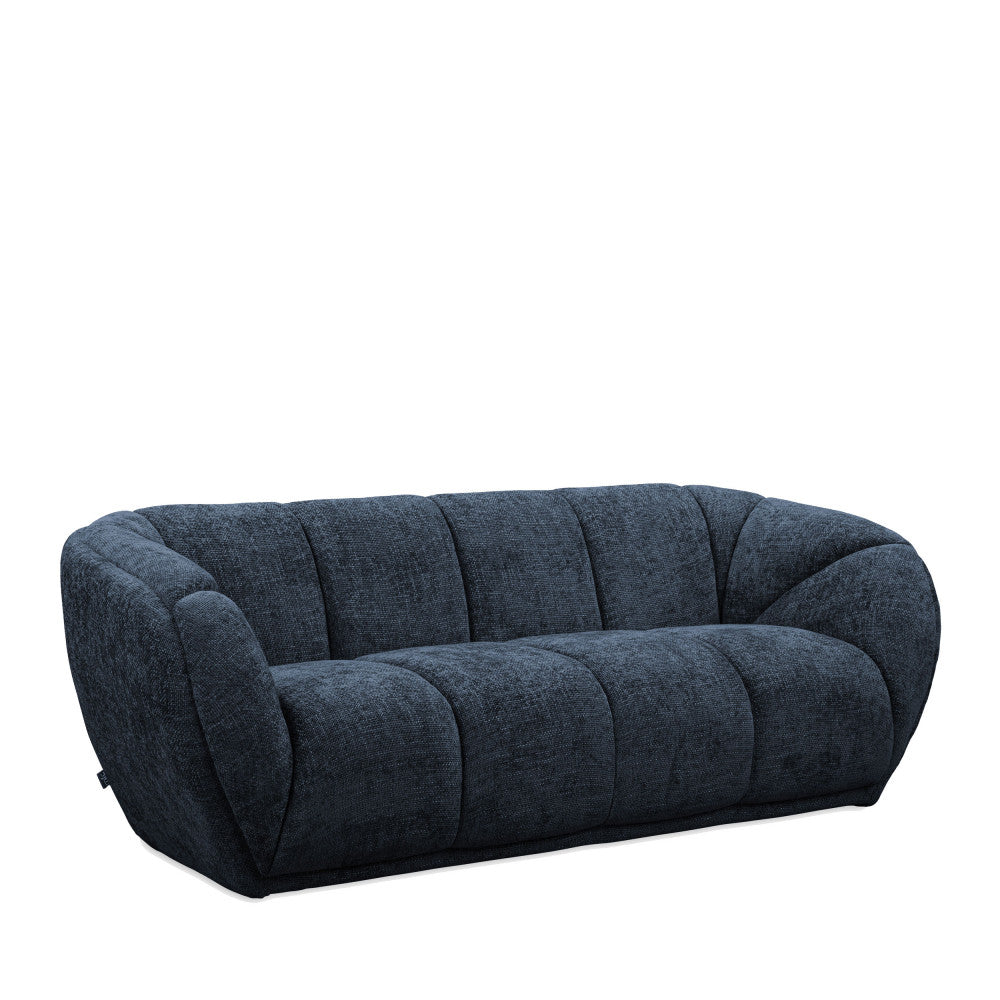 West - Canapé Droit 3 Places - Tissu À Forme Arrondie - Bleu