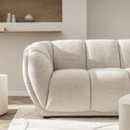 West - Straight 3-Seater Sofa - Rounded Fabric Design - Ecru