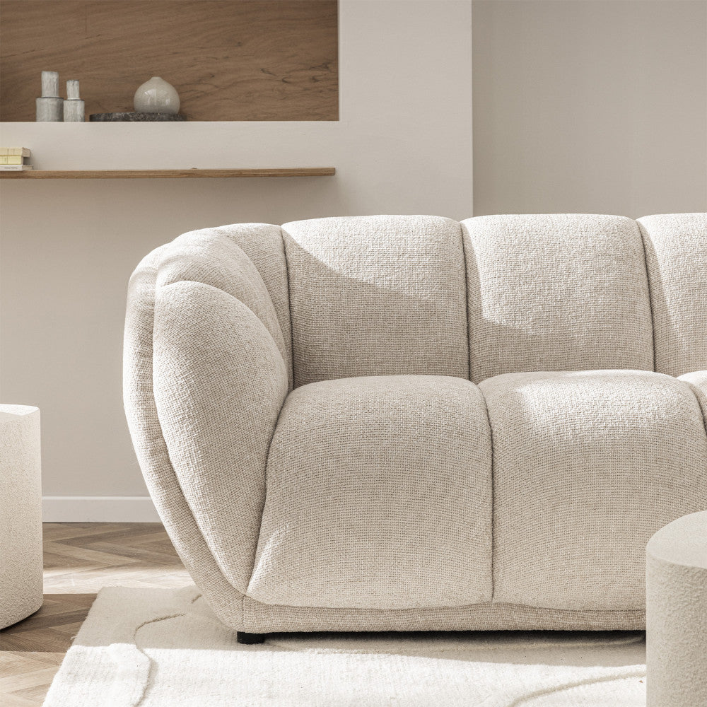 West - Straight 3-Seater Sofa - Rounded Fabric Design - Ecru