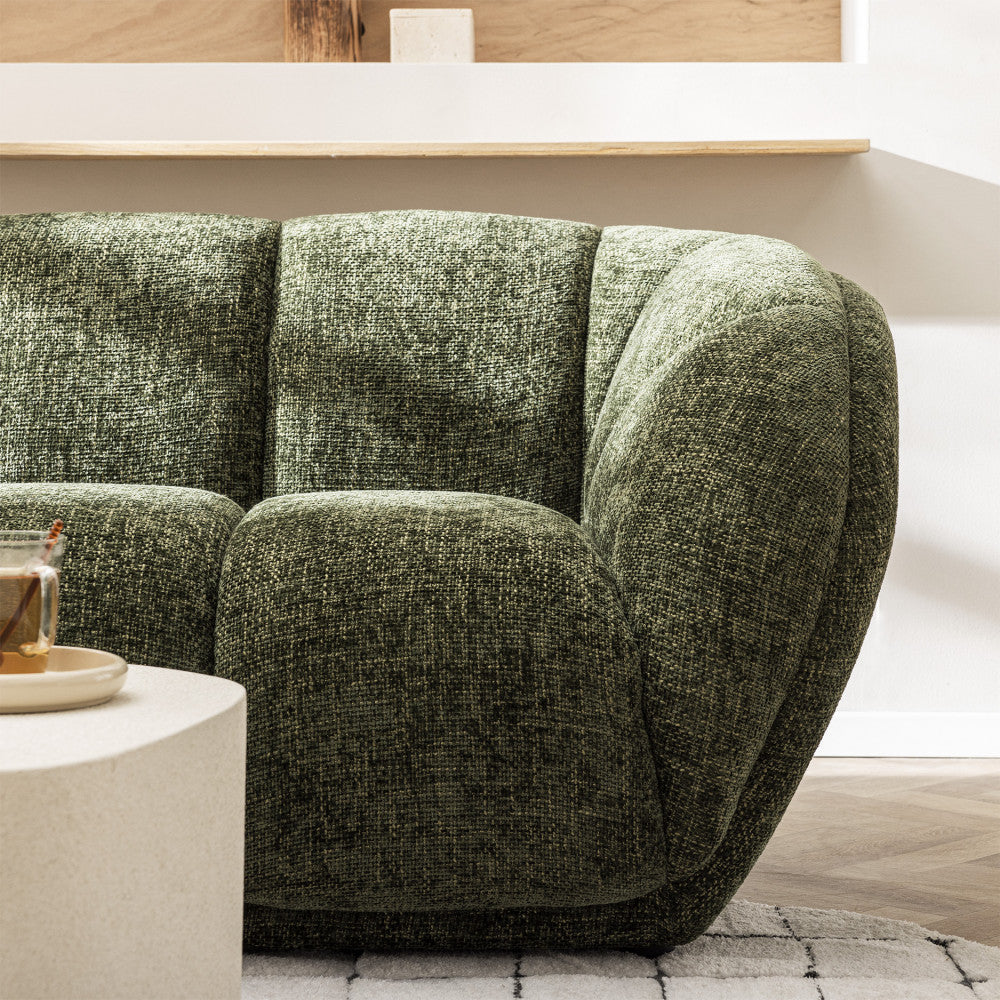 West - Straight 3-Seater Sofa - Rounded Fabric - Green