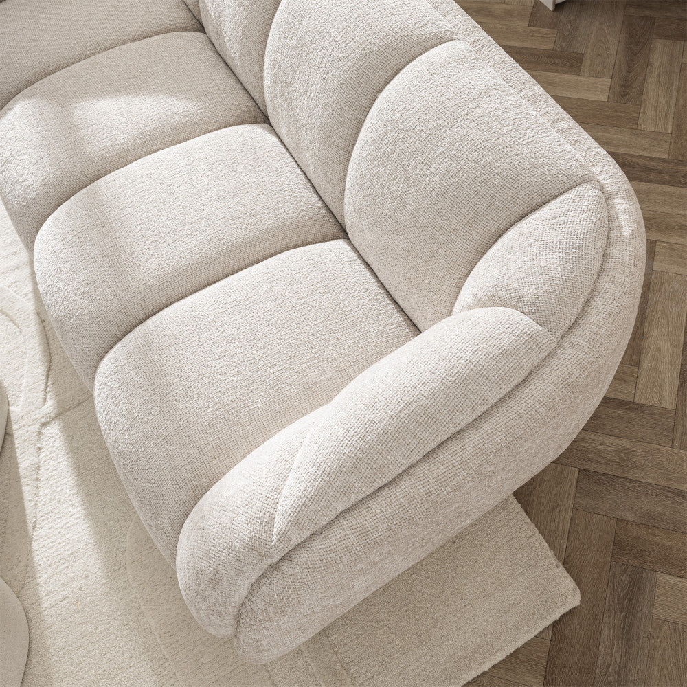 West - Straight 3-Seater Sofa - Rounded Fabric Design - Ecru