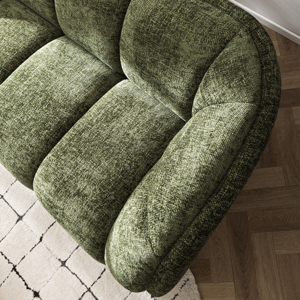West - Straight 3-Seater Sofa - Rounded Fabric - Green