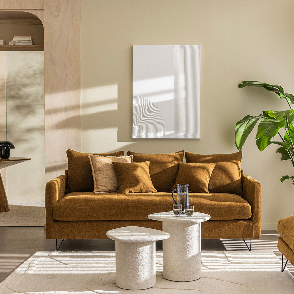 Villabon - 3-Seater Sofa - Fabric, Black Hairpin Legs - Bronze