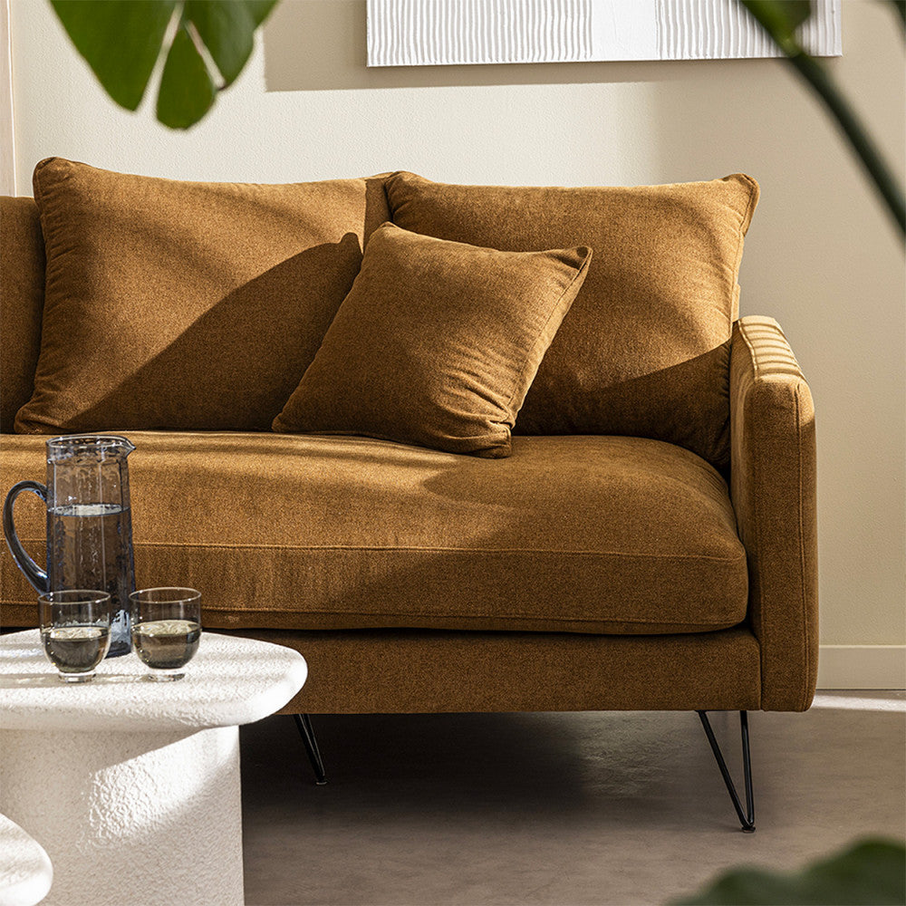 Villabon - 3-Seater Sofa - Fabric, Black Hairpin Legs - Bronze