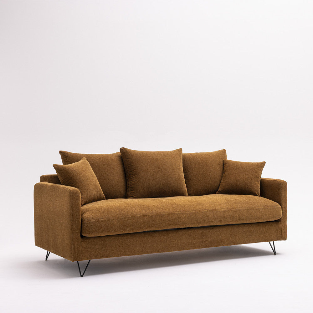 Villabon - 3-Seater Sofa - Fabric, Black Hairpin Legs - Bronze