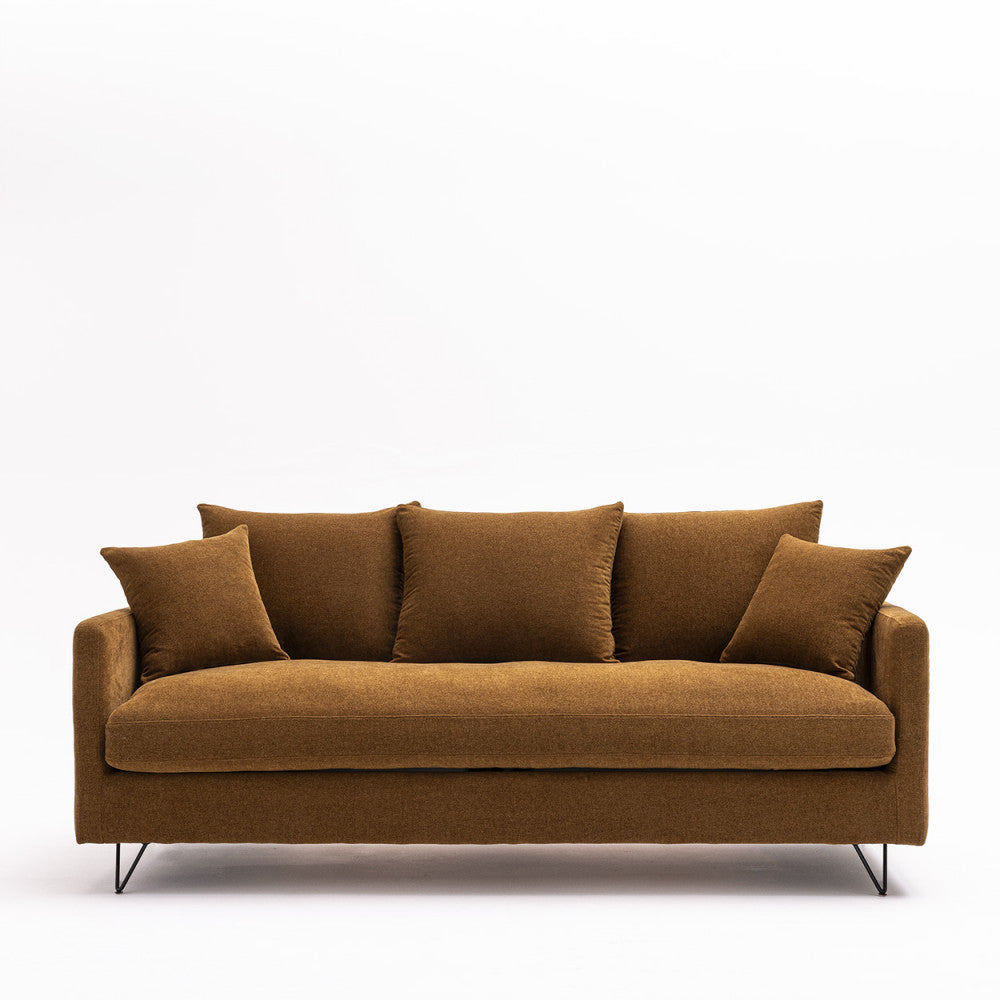 Villabon - 3-Seater Sofa - Fabric, Black Hairpin Legs - Bronze