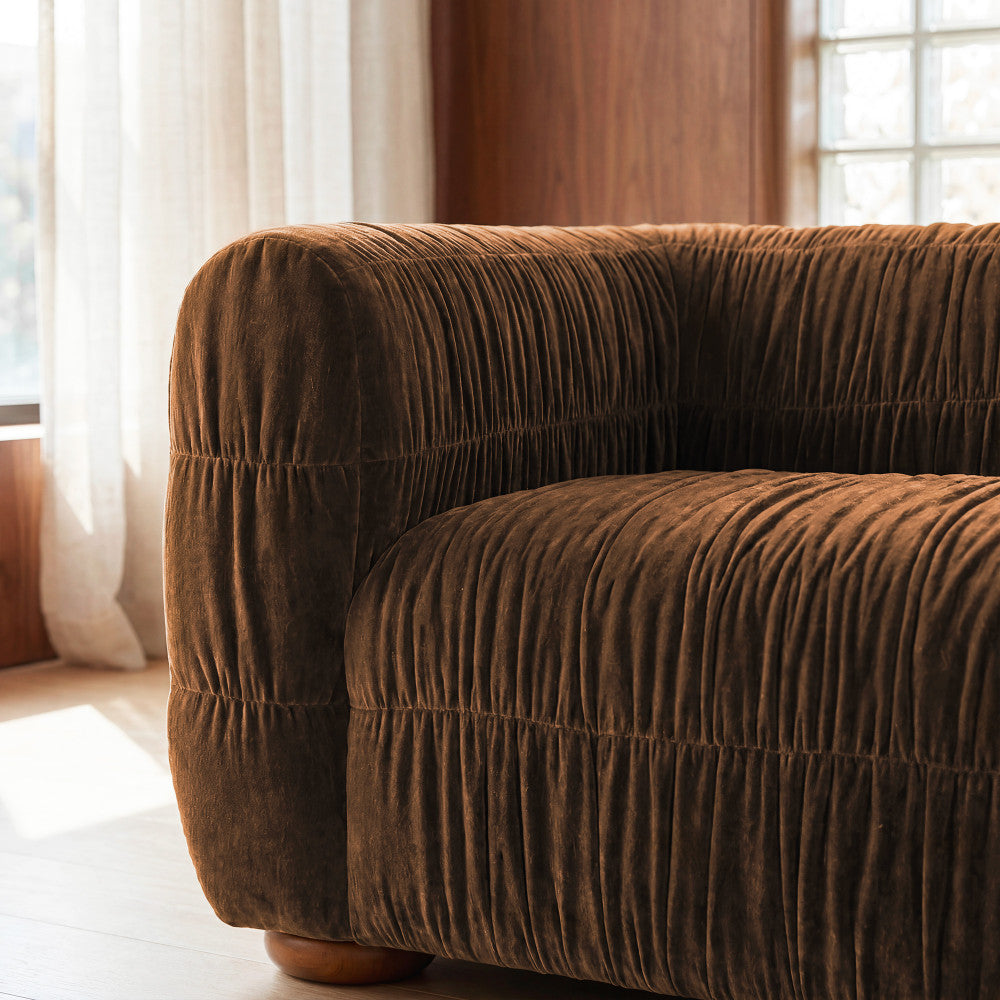 Connie - 3-Seater Sofa - Pleated Velvet - Brown