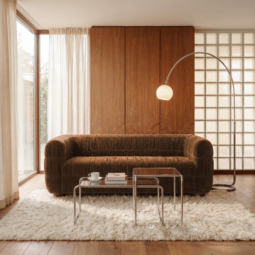 Connie - 3-Seater Sofa - Pleated Velvet - Brown