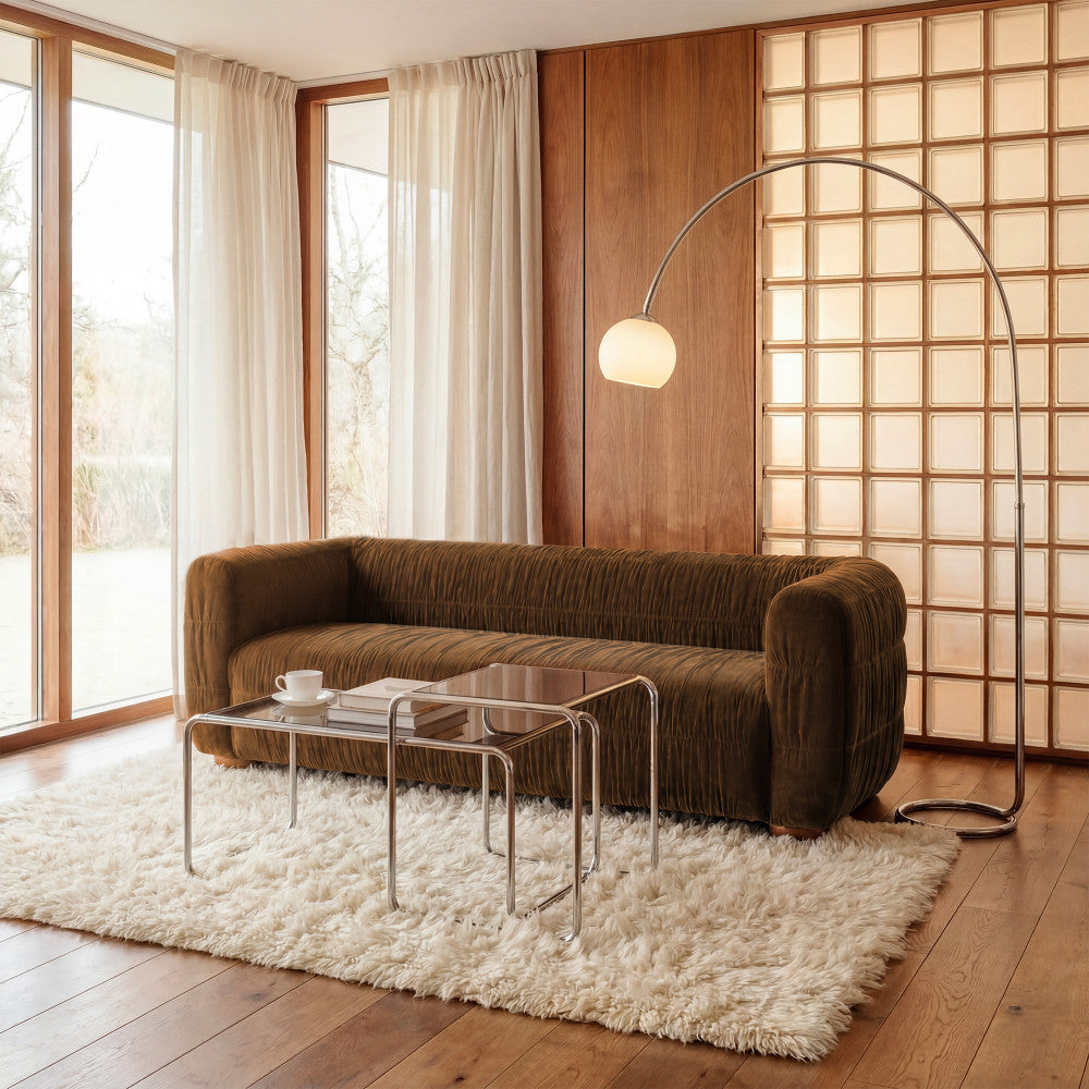 Connie - 3-Seater Sofa - Pleated Velvet - Brown