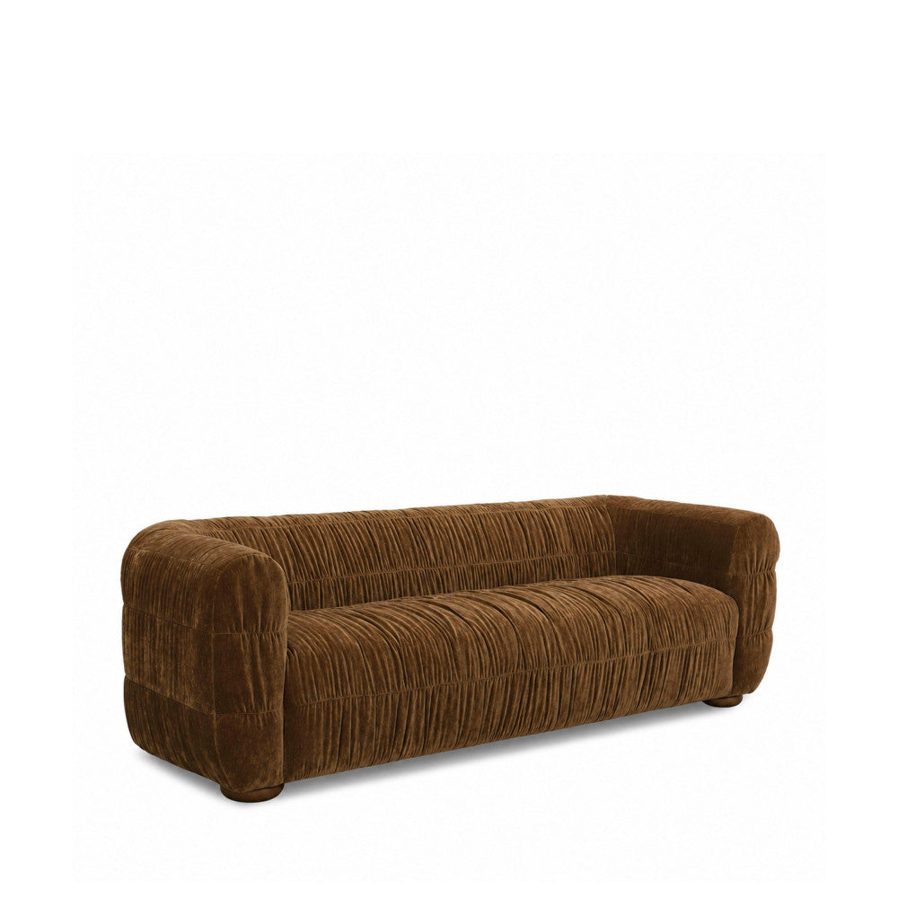 Connie - 3-Seater Sofa - Pleated Velvet - Brown