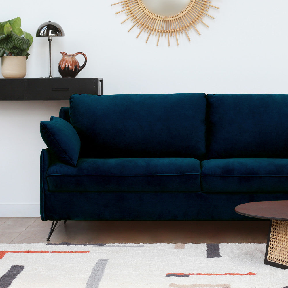 Lunery - 4-Seater Sofa Bed - Velvet - Midnight Blue
