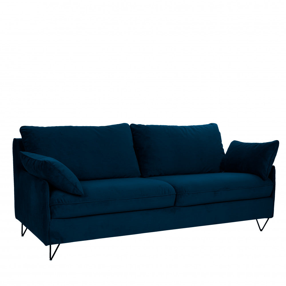 Lunery - 4-Seater Sofa Bed - Velvet - Midnight Blue