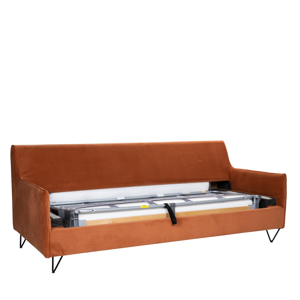 Lunery - Sofá cama de 4 plazas - Terciopelo - Óxido
