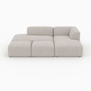 Canapé d'angle droit modulable Hestia, tissu beige 4 places, 2 poufs