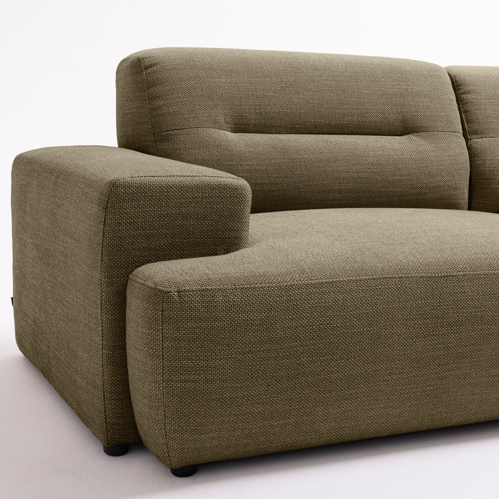 Stune - Canapé Droit 4 Places À Accoudoirs Larges - Tissu - Vert kaki