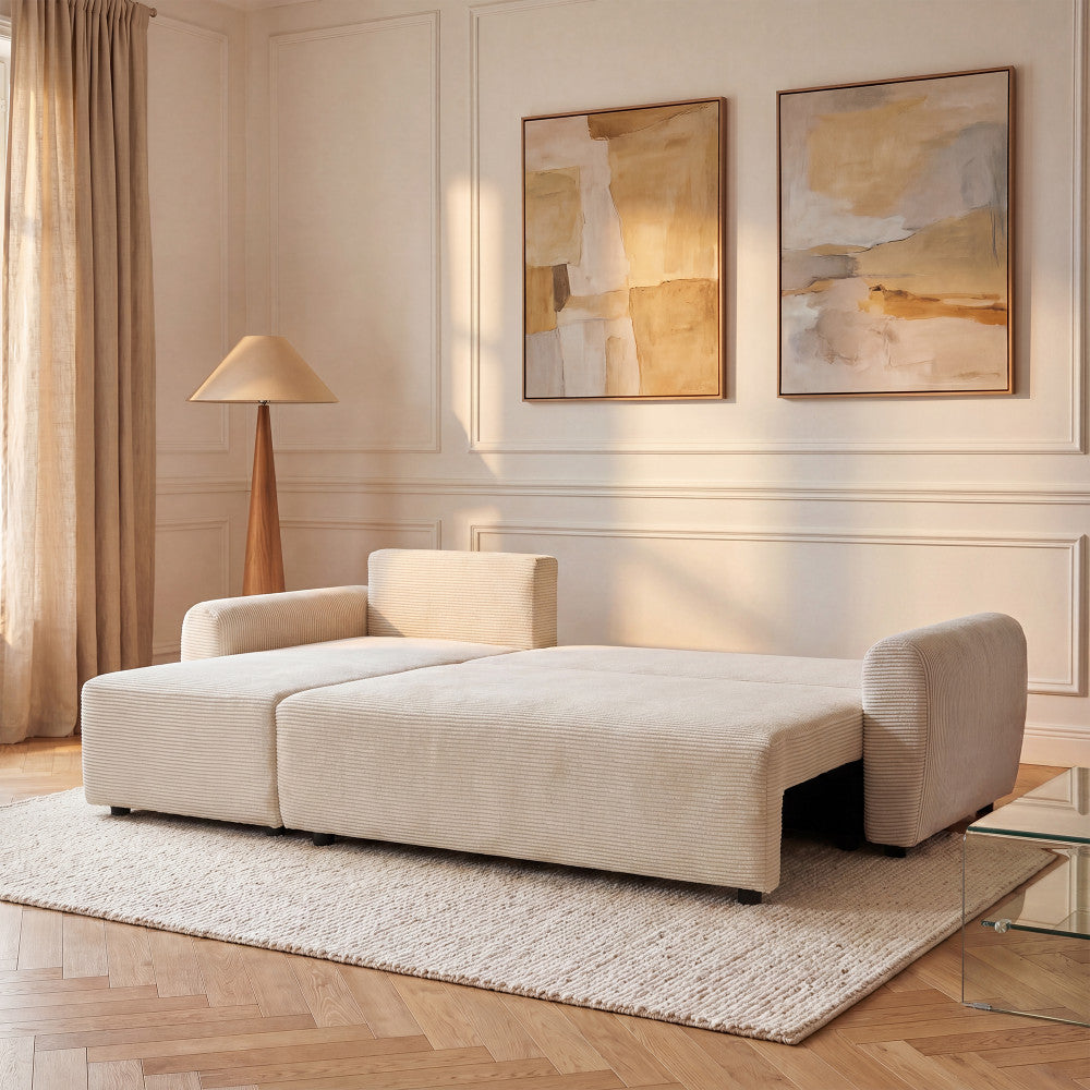 Jul - Sofá esquinero convertible reversible de 4 plazas - Pana - Beige