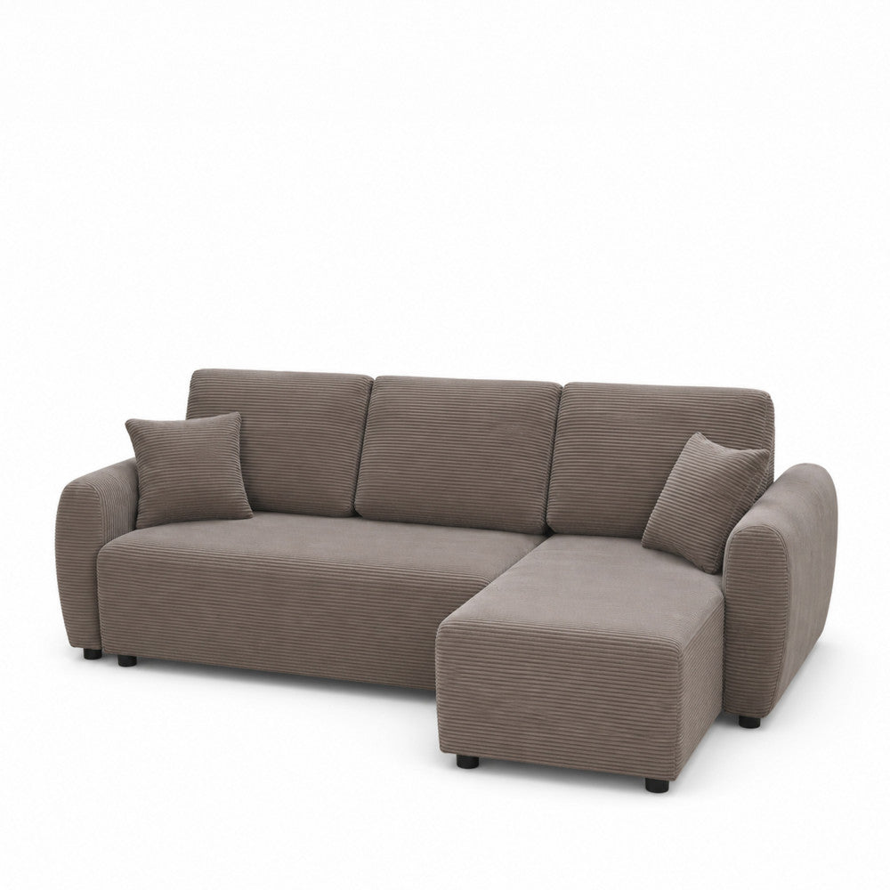 Jul - Sofá esquinero convertible reversible de 4 plazas - Pana - Topo